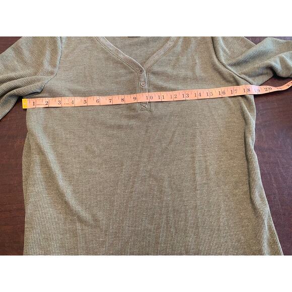 Cozy Waffle Knit Henley XL Sea Green Long Sleeve Thermal Top Cabin Winter Layer - Picture 6 of 7